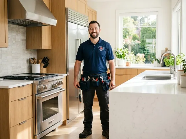 Appliance Repair Hero technician in a Alexis, NC kitchen after an appliance repair